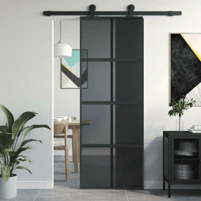 Berkfield Sliding Door Black 76x205 cm Tempered Glass and Aluminium ...