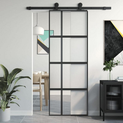 Berkfield Sliding Door Black 76x205 cm Tempered Glass and Aluminium