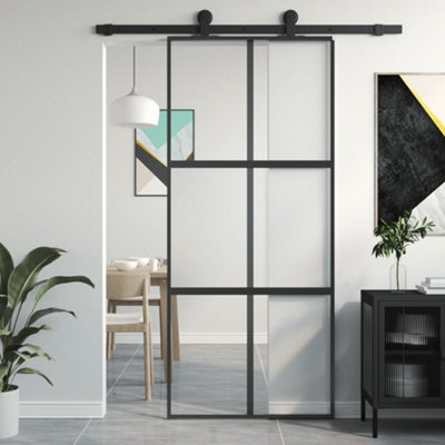 Berkfield Sliding Door Black 90x205 cm Tempered Glass and Aluminium ...