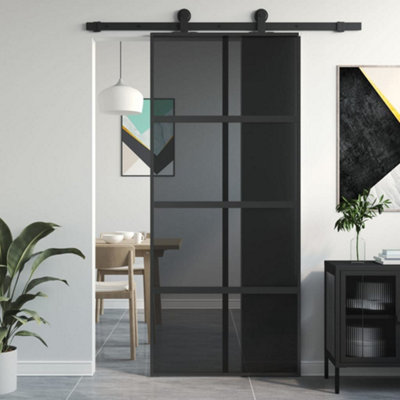 Berkfield Sliding Door Black 90x205 cm Tempered Glass and Aluminium