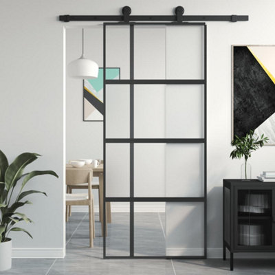 Berkfield Sliding Door Black 90x205 cm Tempered Glass and Aluminium