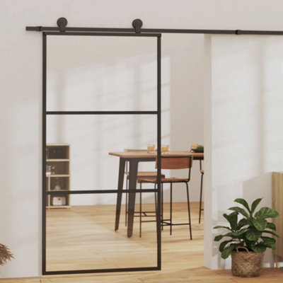 Berkfield Sliding Door ESG Glass and Aluminium 102x205 cm Black