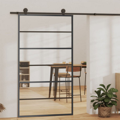 Berkfield Sliding Door ESG Glass and Aluminium 102x205 cm Black