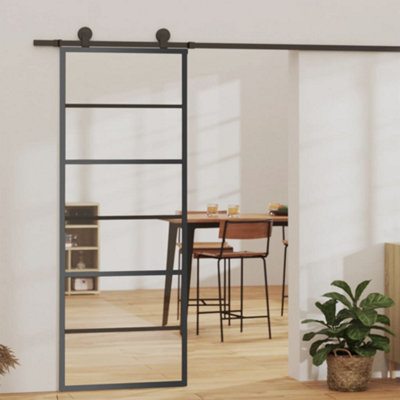 Berkfield Sliding Door ESG Glass and Aluminium 76x205 cm Black