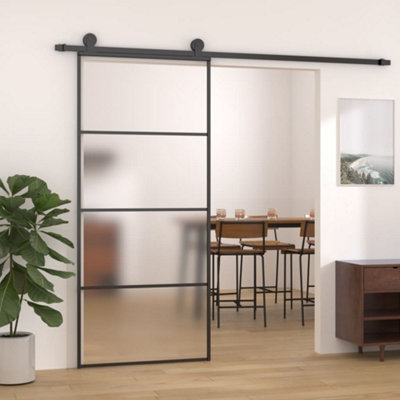 Berkfield Sliding Door Frosted ESG Glass and Aluminium 90x205 cm Black