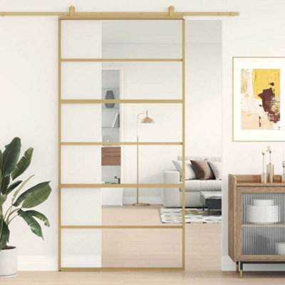 Berkfield Sliding Door Gold 102.5x205 cm Clear ESG Glass and Aluminium