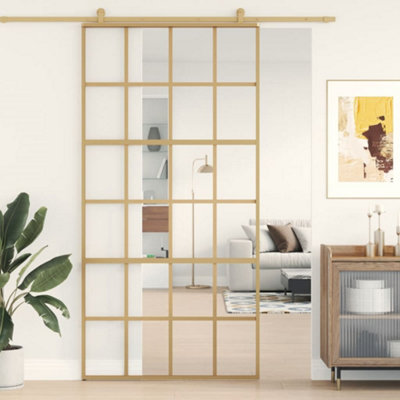 Berkfield Sliding Door Gold 102.5x205 cm Clear ESG Glass and Aluminium