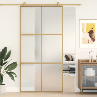 Berkfield Sliding Door Gold 102.5x205 cm Frosted ESG Glass and Aluminium