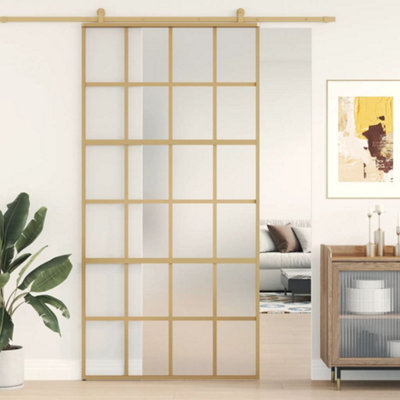 Berkfield Sliding Door Gold 102.5x205 cm Frosted ESG Glass and Aluminium