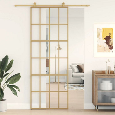 Berkfield Sliding Door Gold 76x205 cm Clear ESG Glass and Aluminium