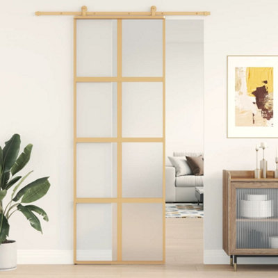 Berkfield Sliding Door Gold 76x205 cm Frosted ESG Glass and Aluminium