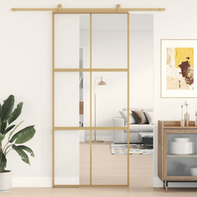 Berkfield Sliding Door Gold 90x205 cm Clear ESG Glass and Aluminium