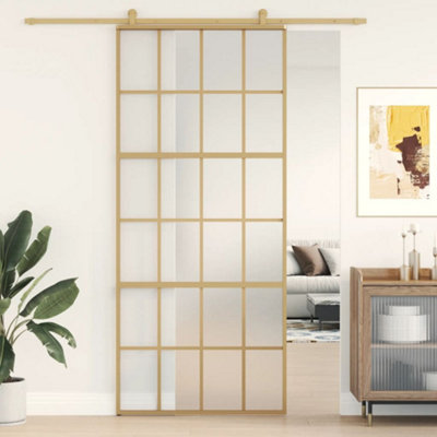 Berkfield Sliding Door Gold 90x205 cm Frosted ESG Glass and Aluminium