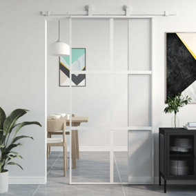 Berkfield Sliding Door White 102.5x205 cm Tempered Glass and Aluminium
