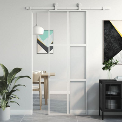 Berkfield Sliding Door White 76x205 cm Tempered Glass and Aluminium