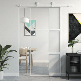 Berkfield Sliding Door White 90x205 cm Tempered Glass and Aluminium