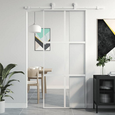 Berkfield Sliding Door White 90x205 cm Tempered Glass and Aluminium ...