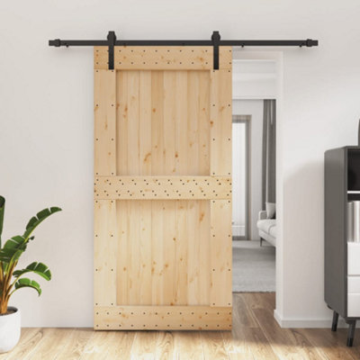 Berkfield Sliding Door with Hardware Set 100x210 cm Solid Wood Pine