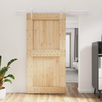 Berkfield Sliding Door with Hardware Set 100x210 cm Solid Wood Pine