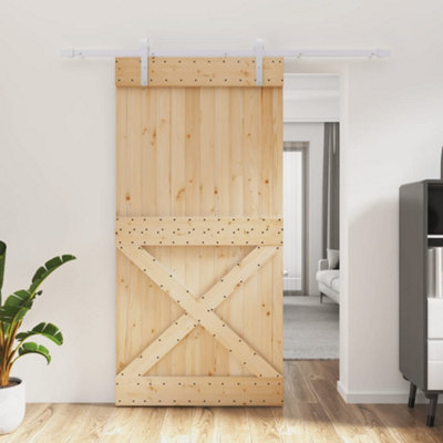 Berkfield Sliding Door with Hardware Set 100x210 cm Solid Wood Pine