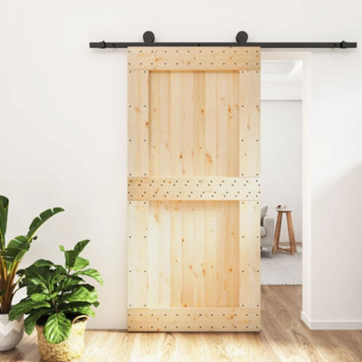 Berkfield Sliding Door with Hardware Set 100x210 cm Solid Wood Pine