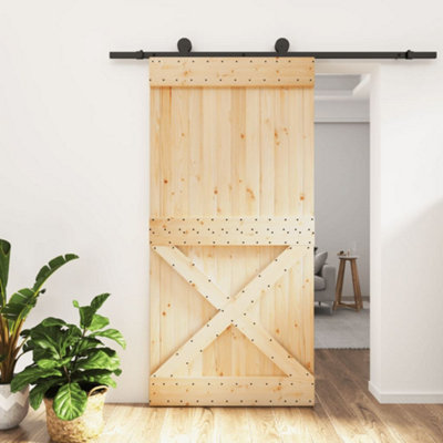 Berkfield Sliding Door with Hardware Set 100x210 cm Solid Wood Pine