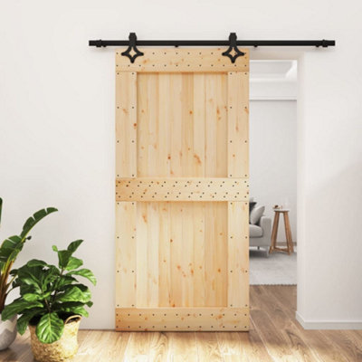 Berkfield Sliding Door with Hardware Set 100x210 cm Solid Wood Pine