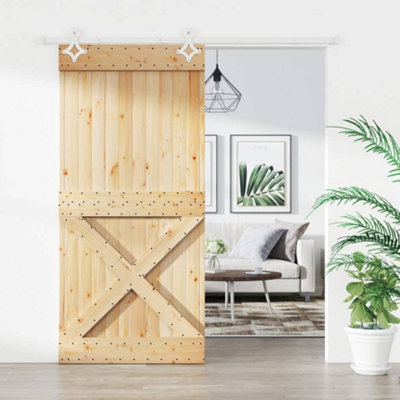 Berkfield Sliding Door with Hardware Set 100x210 cm Solid Wood Pine