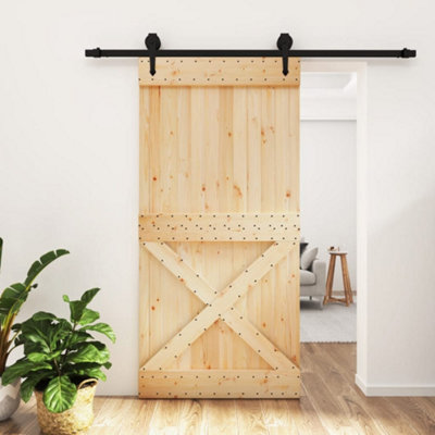 Berkfield Sliding Door with Hardware Set 100x210 cm Solid Wood Pine