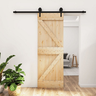 Berkfield Sliding Door with Hardware Set 70x210 cm Solid Wood Pine