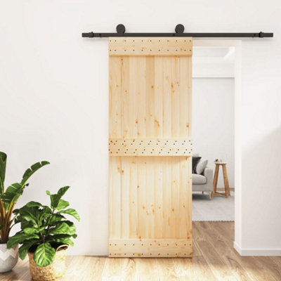 Berkfield Sliding Door with Hardware Set 80x210 cm Solid Wood Pine