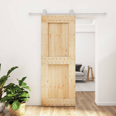 Berkfield Sliding Door with Hardware Set 80x210 cm Solid Wood Pine