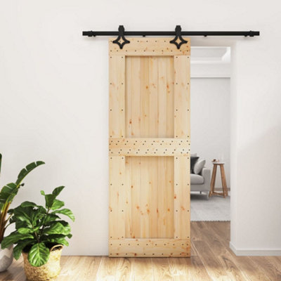 Berkfield Sliding Door with Hardware Set 80x210 cm Solid Wood Pine