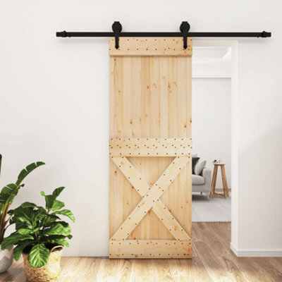 Berkfield Sliding Door with Hardware Set 80x210 cm Solid Wood Pine