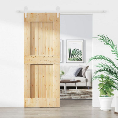 Berkfield Sliding Door with Hardware Set 80x210 cm Solid Wood Pine