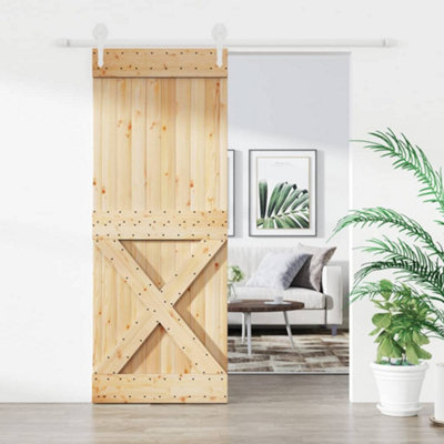 Berkfield Sliding Door with Hardware Set 80x210 cm Solid Wood Pine