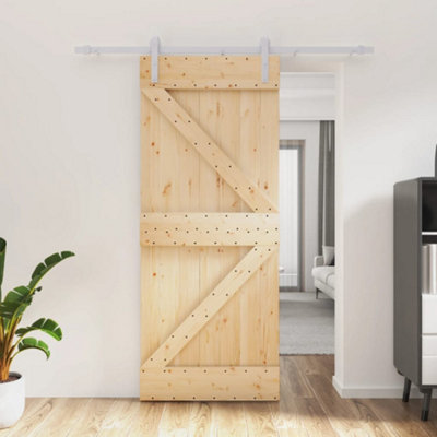 Berkfield Sliding Door with Hardware Set 85x210 cm Solid Wood Pine