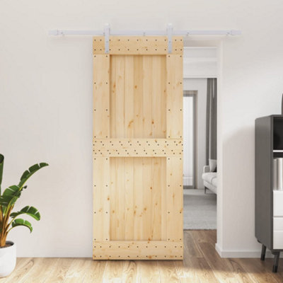 Berkfield Sliding Door with Hardware Set 85x210 cm Solid Wood Pine