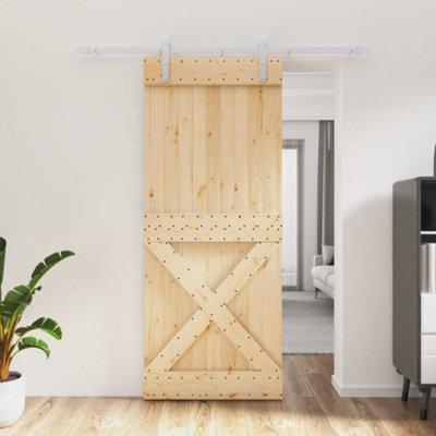 Berkfield Sliding Door with Hardware Set 85x210 cm Solid Wood Pine