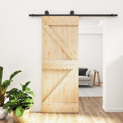 Berkfield Sliding Door with Hardware Set 85x210 cm Solid Wood Pine