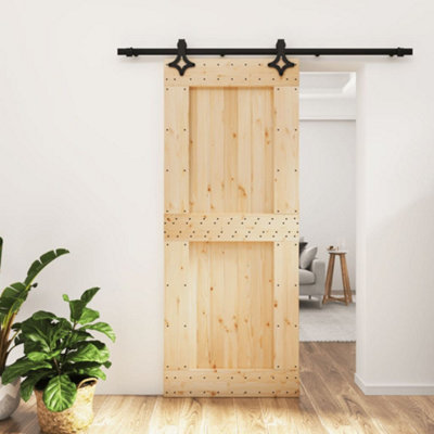 Berkfield Sliding Door with Hardware Set 85x210 cm Solid Wood Pine