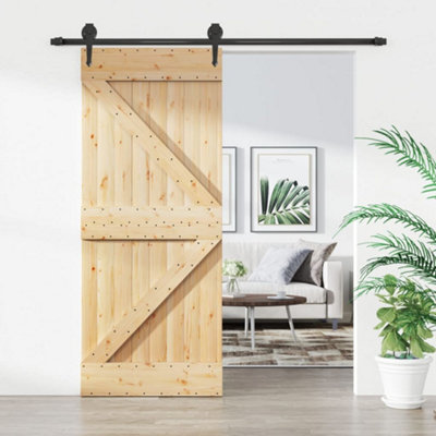 Berkfield Sliding Door with Hardware Set 85x210 cm Solid Wood Pine