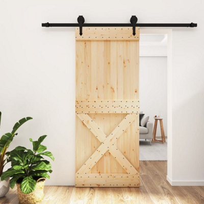 Berkfield Sliding Door with Hardware Set 85x210 cm Solid Wood Pine