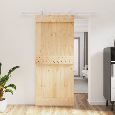 Berkfield Sliding Door with Hardware Set 90x210 cm Solid Wood Pine