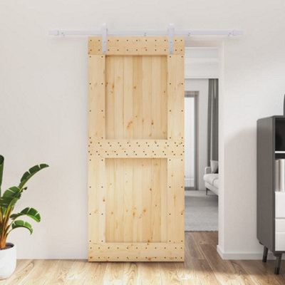 Berkfield Sliding Door with Hardware Set 90x210 cm Solid Wood Pine