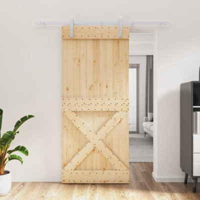 Berkfield Sliding Door with Hardware Set 90x210 cm Solid Wood Pine