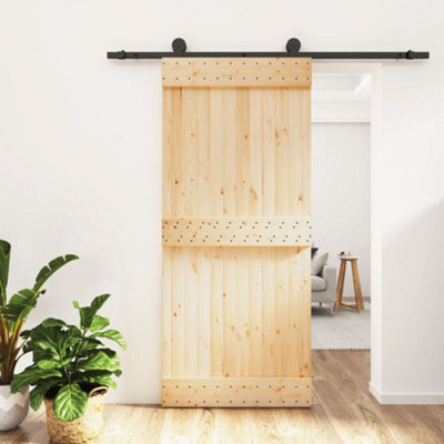 Berkfield Sliding Door with Hardware Set 90x210 cm Solid Wood Pine