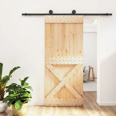 Berkfield Sliding Door with Hardware Set 90x210 cm Solid Wood Pine