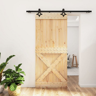 Berkfield Sliding Door with Hardware Set 90x210 cm Solid Wood Pine