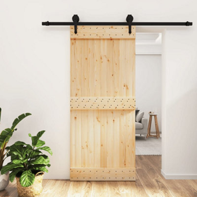 Berkfield Sliding Door with Hardware Set 90x210 cm Solid Wood Pine